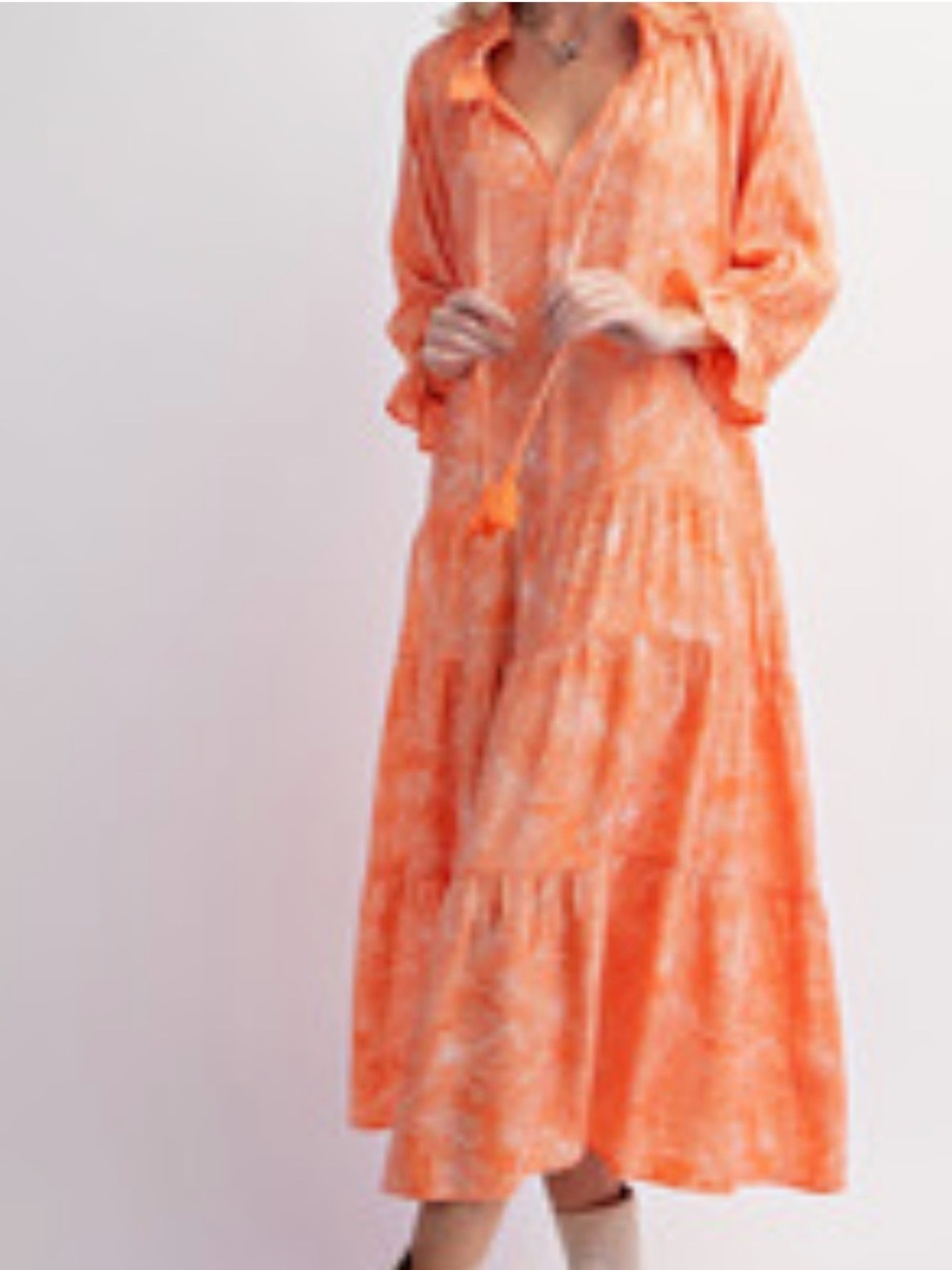 Easel Coral/White Tiered Button-Front Maxi Dress Size S pre-owned.